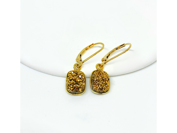 Gold Druzy Bar Earrings