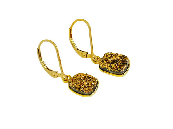 Gold Druzy Bar Earrings