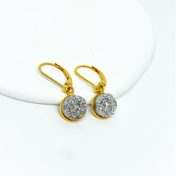 Silver & Gold Druzy Drop Earrings