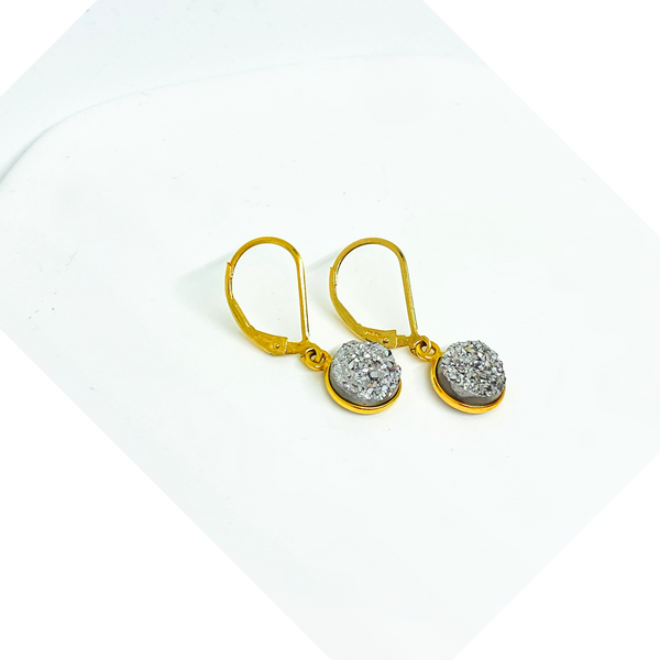 Silver & Gold Druzy Drop Earrings