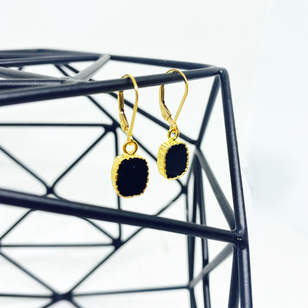 Gold Edged Onyx Earrings