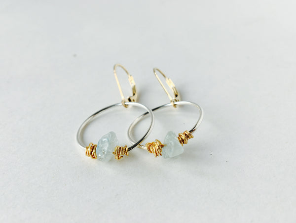 Mixed Metal Earrings - Aquamarine