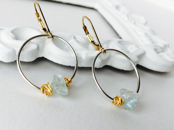 Mixed Metal Earrings - Aquamarine