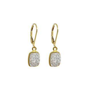 Silver & Gold Druzy Bar Earrings