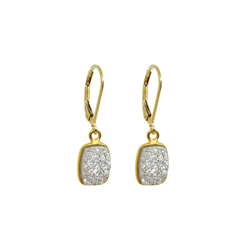 Silver & Gold Druzy Bar Earrings