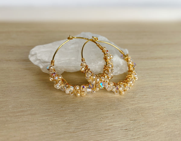 Gold Crystal Hoop Earrings
