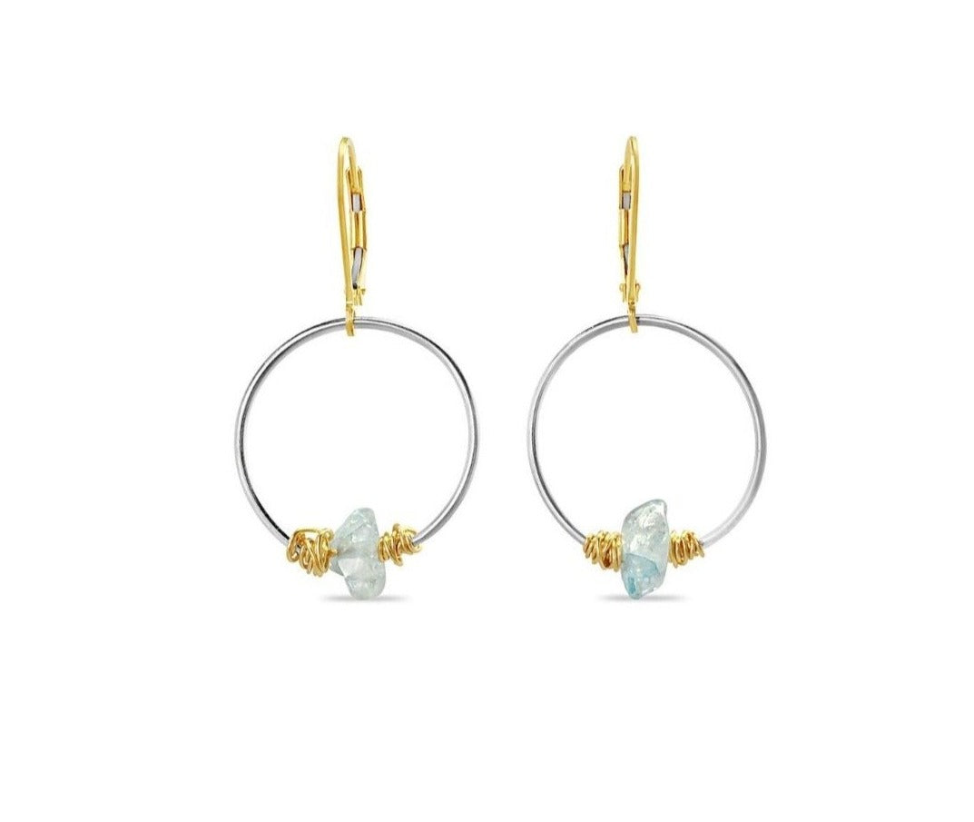 Mixed Metal Earrings - Aquamarine