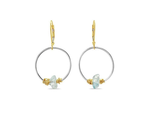 Mixed Metal Earrings - Aquamarine